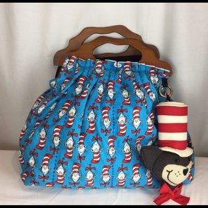 Handmade bag - Cat in the hat print +big cat charm
